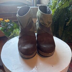 Diesel Suede Leather Canvas Block Heel Booties Faux  Moto, 7.5